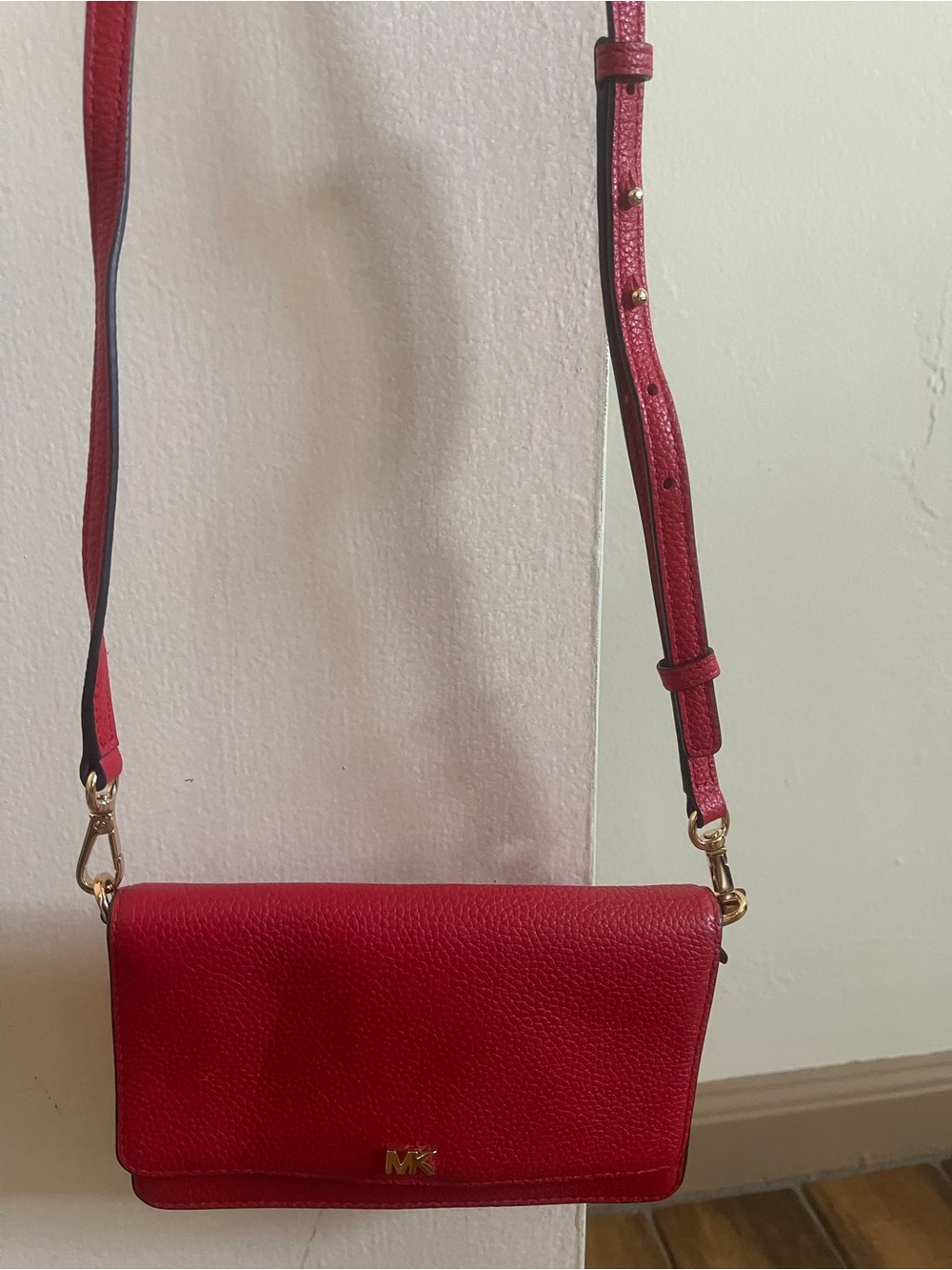 Michael Kors Red Pebbled Leather Convertible Crossbody